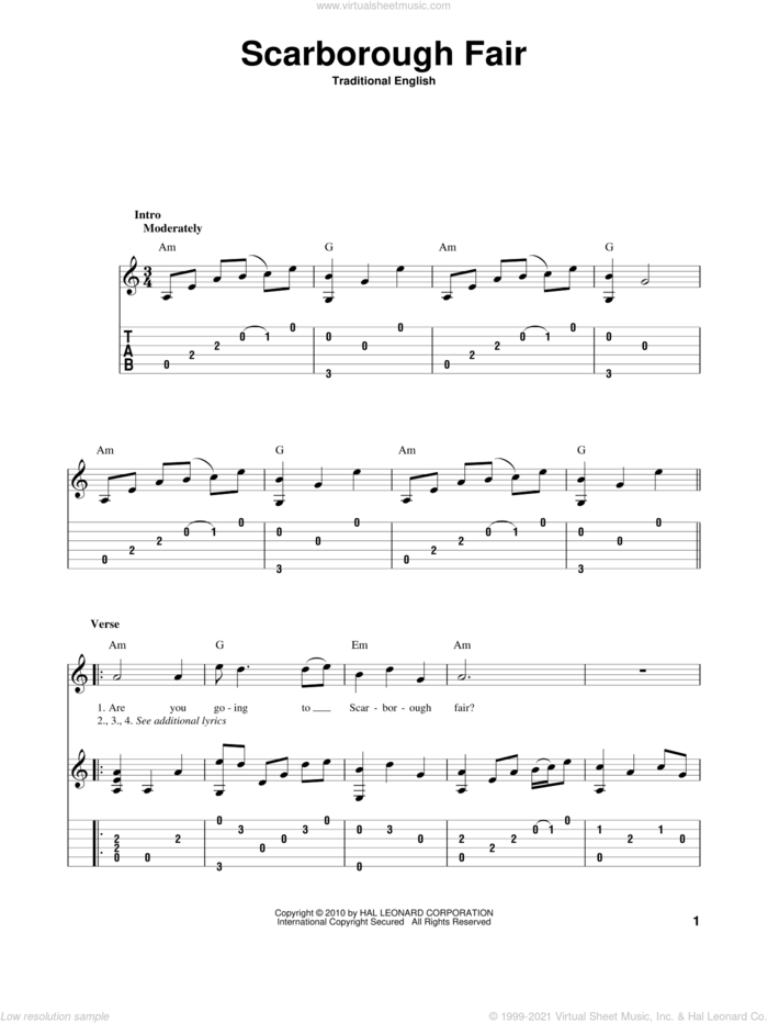 Scarborough Fair sheet music for guitar solo by Traditional English Ballad and Miscellaneous, intermediate skill level