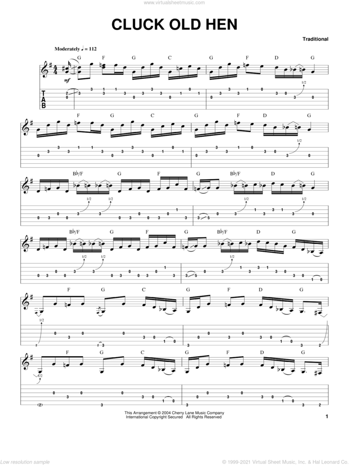 Cluck Old Hen sheet music for guitar solo by Scott Fore and Miscellaneous, intermediate skill level