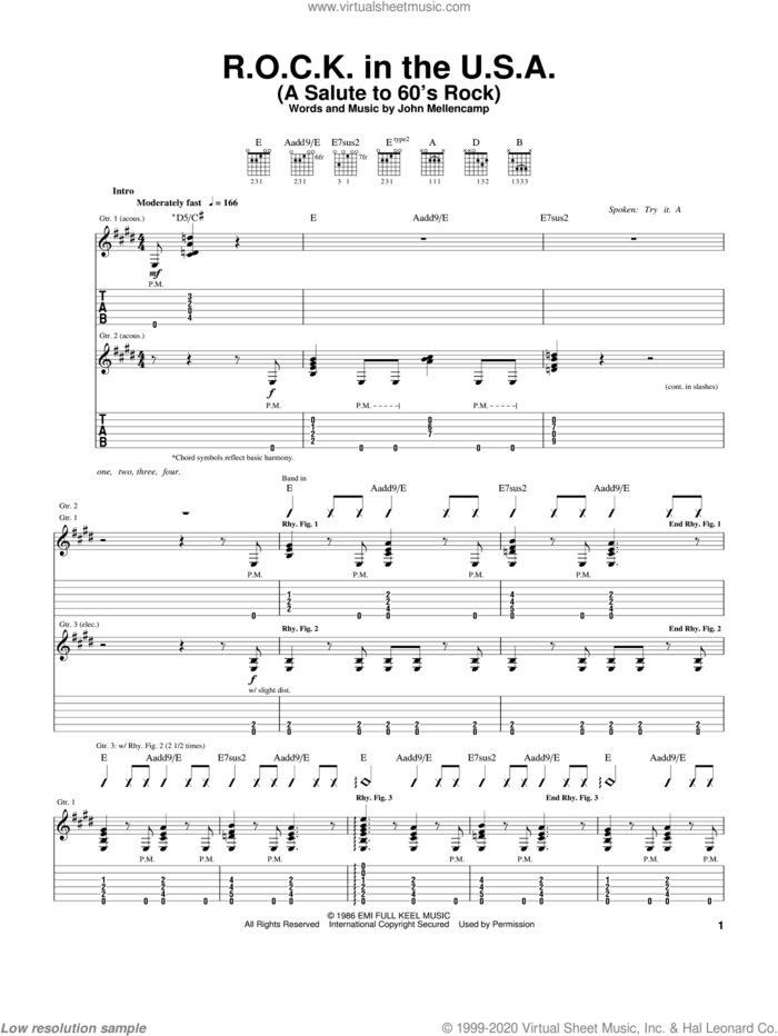 R.O.C.K. In The U.S.A. (A Salute To 60's Rock) sheet music for guitar (tablature) by John Mellencamp, intermediate skill level