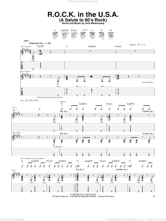 R.O.C.K. In The U.S.A. (A Salute To 60's Rock) sheet music for guitar (tablature) by John Mellencamp, intermediate skill level