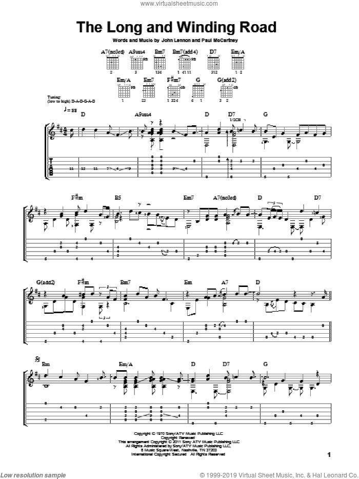 The Long And Winding Road sheet music for guitar solo by The Beatles, Laurence Juber, John Lennon and Paul McCartney, intermediate skill level