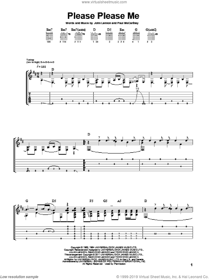 Please Please Me sheet music for guitar solo by The Beatles, Laurence Juber, John Lennon and Paul McCartney, intermediate skill level