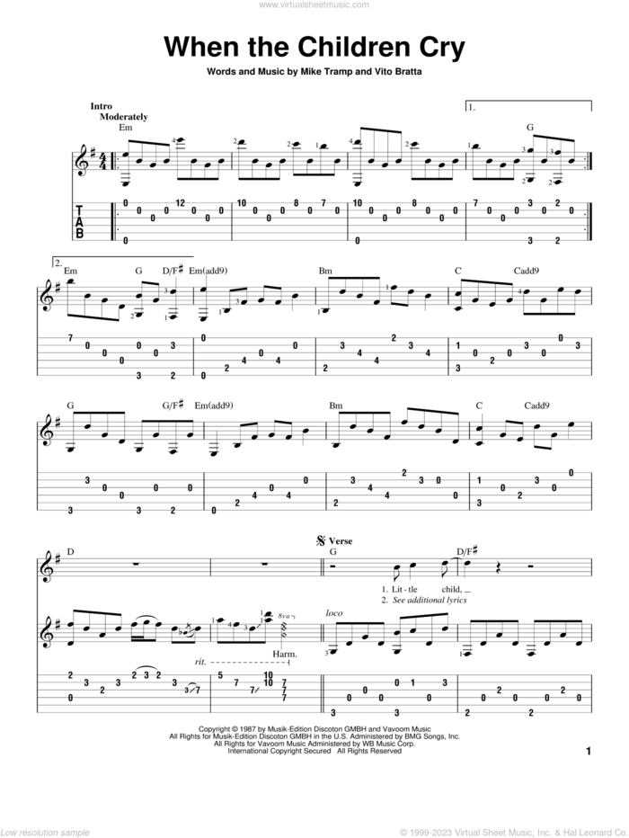 When The Children Cry sheet music for guitar solo by White Lion, Mike Tramp and Vito Bratta, intermediate skill level
