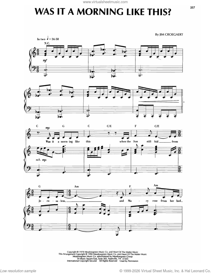 Was It A Morning Like This? sheet music for voice and piano by Sandi Patti, Sandi Patty and Jim Croegaert, intermediate skill level