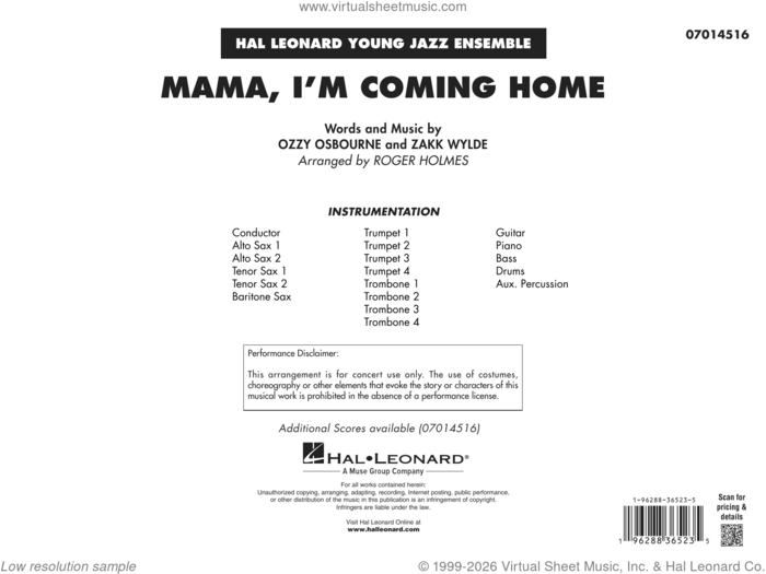 Mama, I'm Coming Home (arr. Roger Holmes) (COMPLETE) sheet music for jazz band by Ozzy Osbourne, Roger Holmes and Zakk Wylde, intermediate skill level