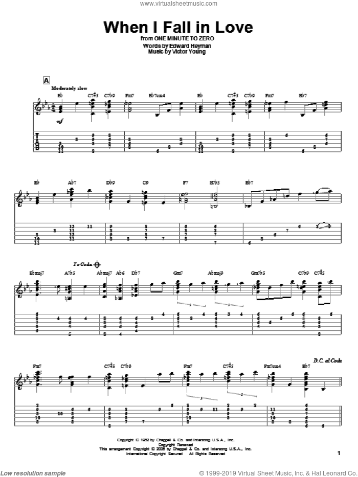 When I Fall In Love sheet music for guitar solo by Victor Young, Jeff Arnold and Edward Heyman, intermediate skill level