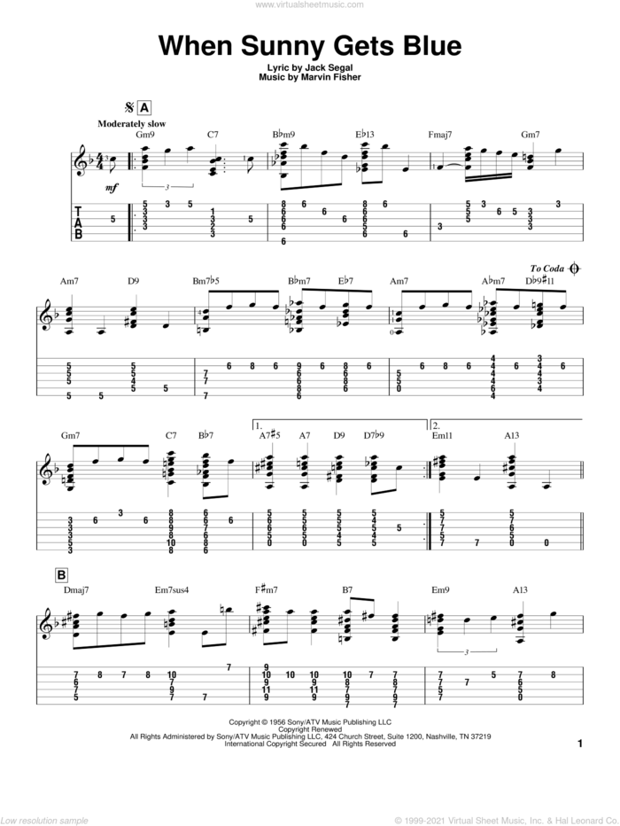 When Sunny Gets Blue sheet music for guitar solo by Jack Segal, Jeff Arnold and Marvin Fisher, intermediate skill level