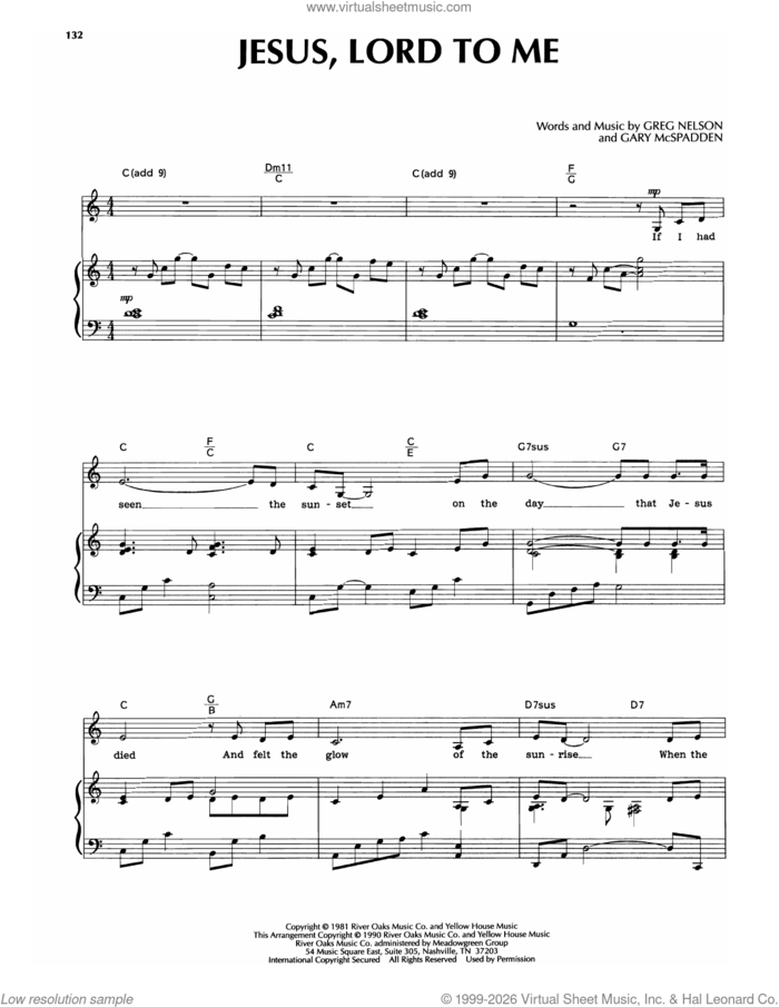Jesus, Lord To Me sheet music for voice and piano by Sandi Patti, Gary McSpadden and Greg Nelson, intermediate skill level