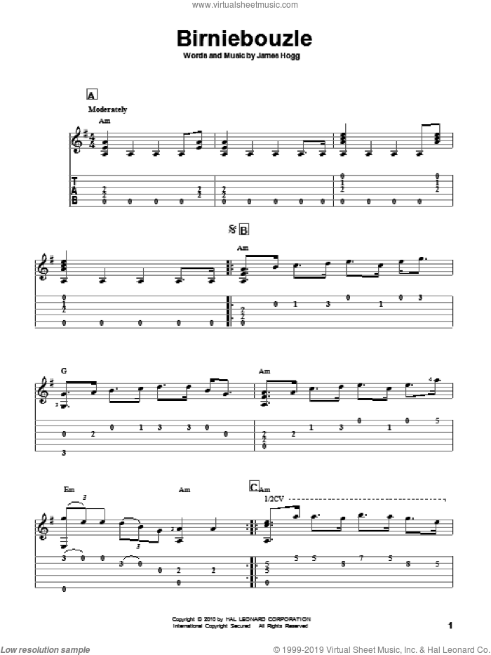 Birniebouzle sheet music for guitar solo by James Hogg, intermediate skill level