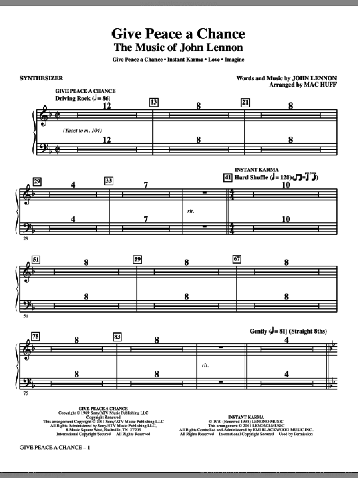 Give Peace A Chance: The Music Of John Lennon (complete set of parts) sheet music for orchestra/band (Rhythm) by John Lennon, Mac Huff and Plastic Ono Band, intermediate skill level