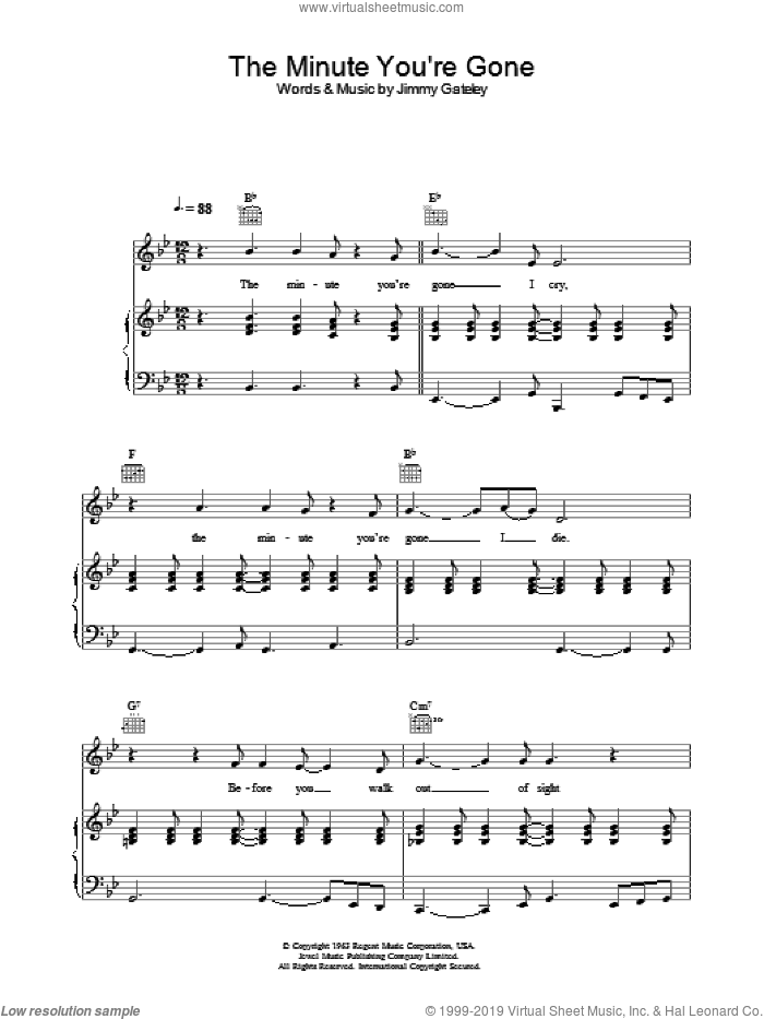 The Minute You're Gone sheet music for voice, piano or guitar by Cliff Richard and Jimmy Gateley, intermediate skill level