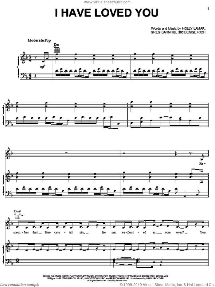 I Have Loved You sheet music for voice, piano or guitar by Jessica Simpson, Denise Rich, Greg Barnhill and Holly Lamar, intermediate skill level