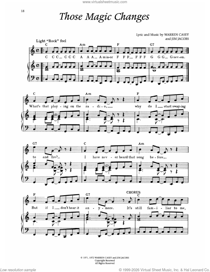Those Magic Changes (from Grease) sheet music for voice and piano by Warren Casey and Jim Jacobs, intermediate skill level