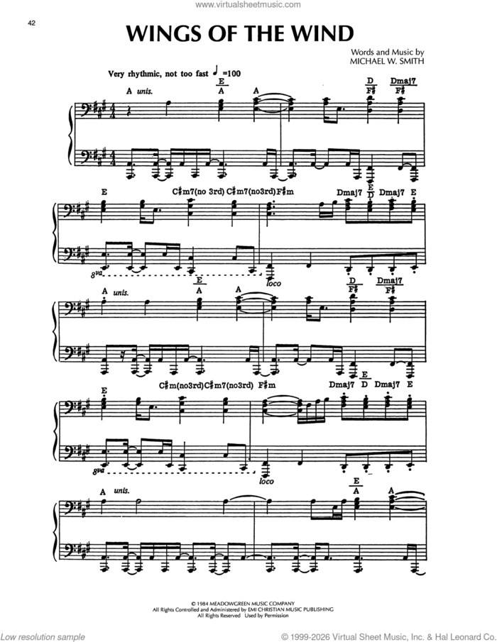 Wings Of The Wind sheet music for piano solo by Michael W. Smith, intermediate skill level