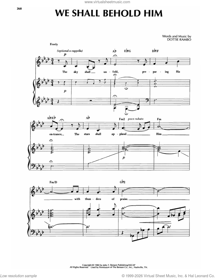 We Shall Behold Him sheet music for voice and piano by Sandi Patti and Dottie Rambo, intermediate skill level