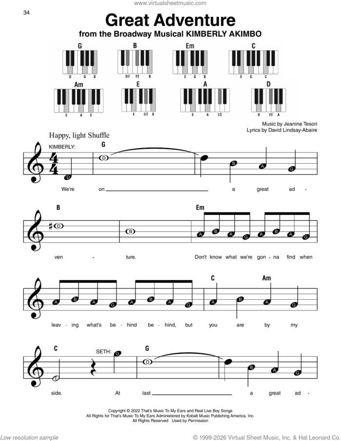Great Adventure (from Kimberly Akimbo) sheet music for piano solo by David Lindsay-Abaire and Jeanine Tesori, beginner skill level