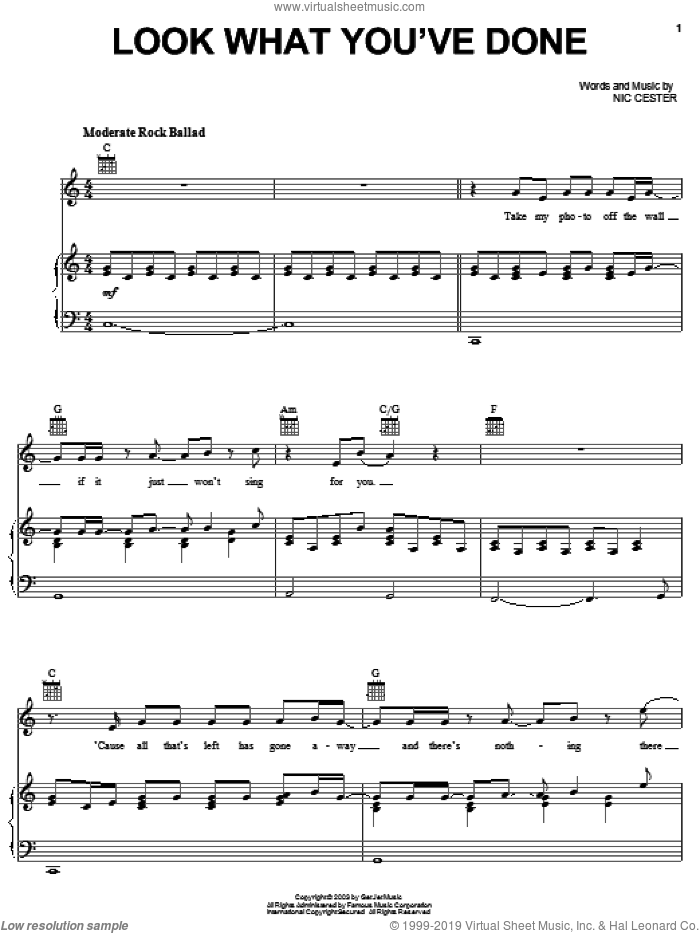 Look What You've Done sheet music for voice, piano or guitar by Nic Cester, intermediate skill level