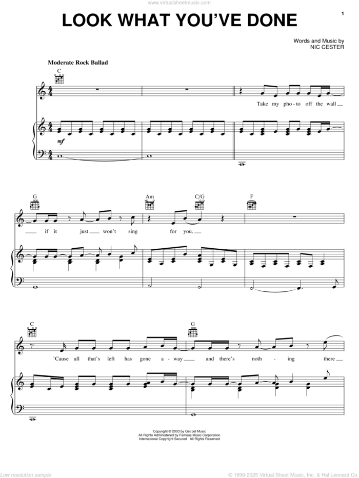 Look What You've Done sheet music for voice, piano or guitar by Nic Cester, intermediate skill level