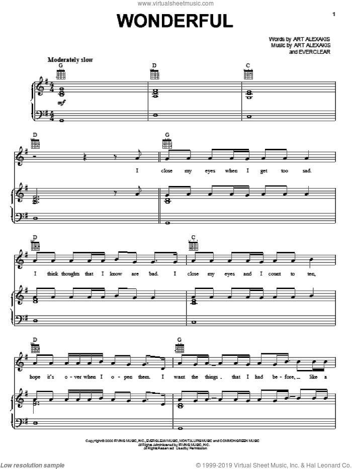 Wonderful sheet music for voice, piano or guitar by Everclear and Art Alexakis, intermediate skill level