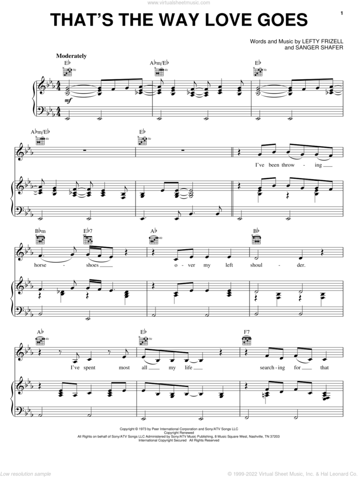 That's The Way Love Goes sheet music for voice, piano or guitar by Lefty Frizell, Johnny Rodriguez, Merle Haggard and Sanger D. Shafer, intermediate skill level