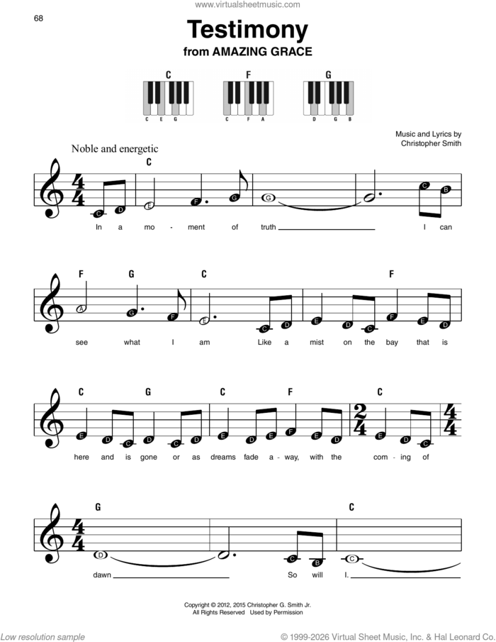 Testimony (from Amazing Grace) sheet music for piano solo by Christopher Smith, beginner skill level
