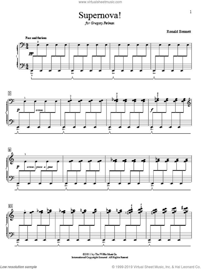 Supernova! sheet music for piano solo (elementary) by Ronald Bennett, beginner piano (elementary)