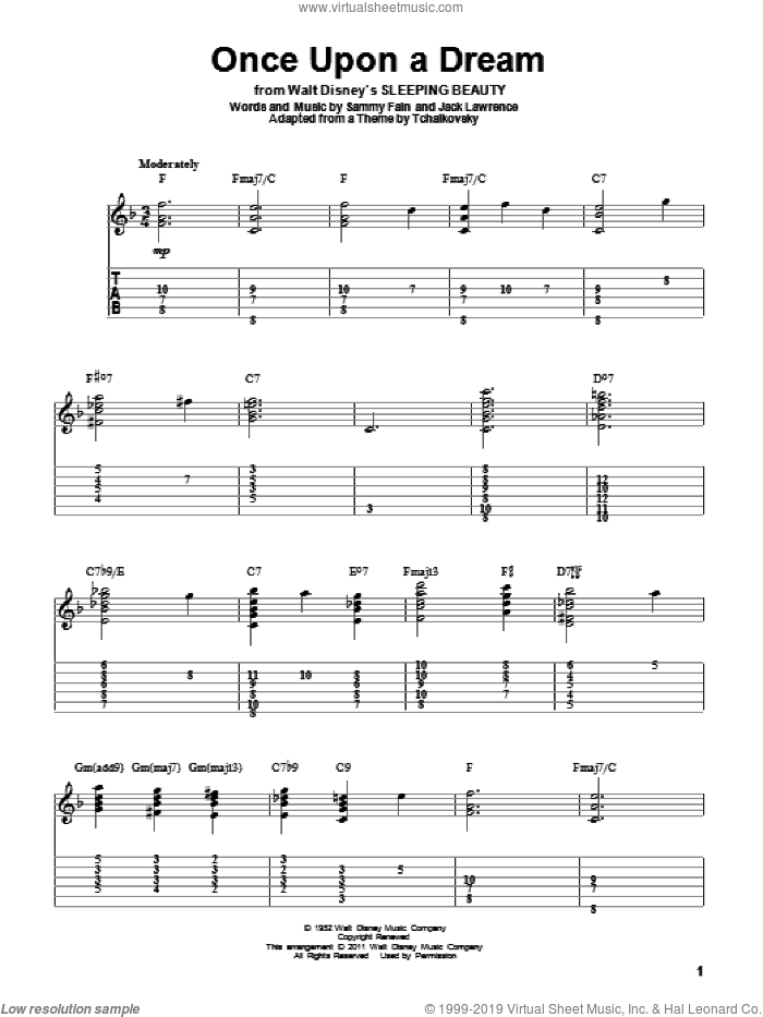 Once Upon A Dream sheet music for guitar solo by Sammy Fain and Jack Lawrence, intermediate skill level
