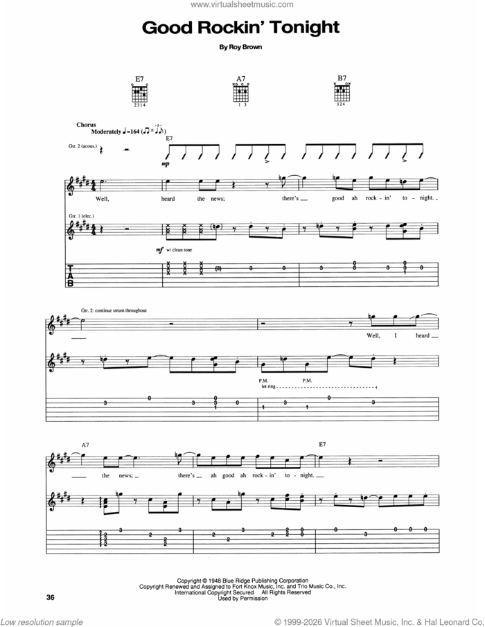 Good Rockin' Tonight sheet music for guitar (tablature) by Elvis Presley and Roy Brown, intermediate skill level