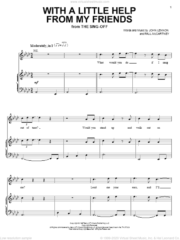 With A Little Help From My Friends sheet music for voice, piano or guitar by The Beatles, John Lennon and Paul McCartney, intermediate skill level