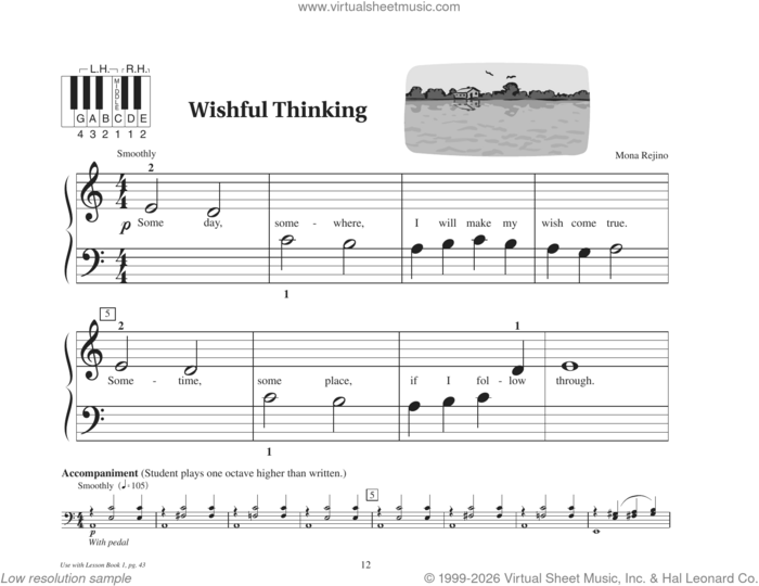 Wishful Thinking sheet music for piano solo (elementary) by Mona Rejino, beginner piano (elementary)