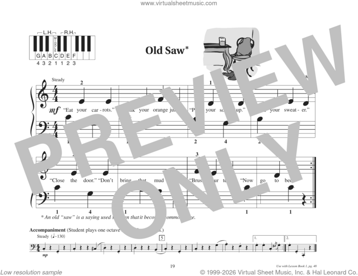 Old Saw sheet music for piano solo (elementary) by Fred Kern, beginner piano (elementary)