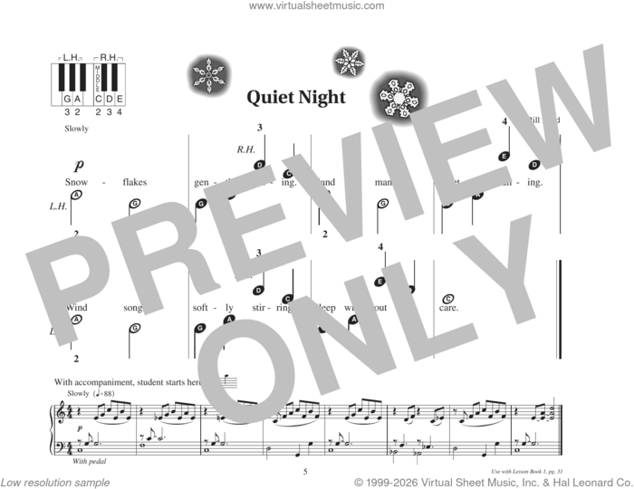 Quiet Night sheet music for piano solo (elementary) by Bill Boyd, beginner piano (elementary)