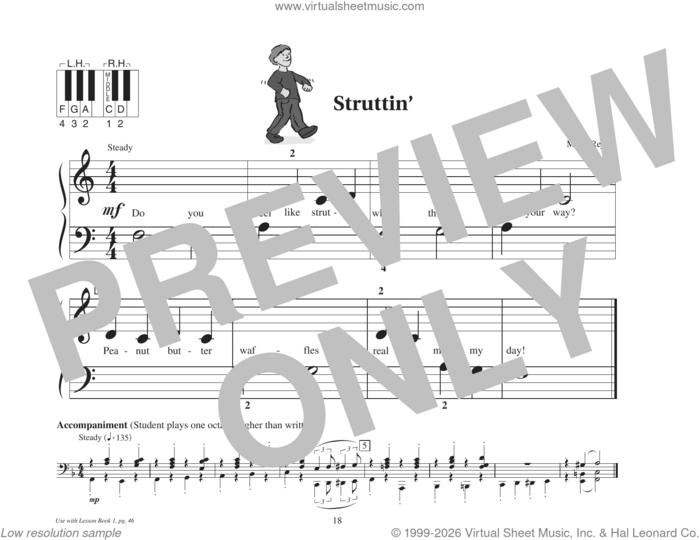 Struttin' sheet music for piano solo (elementary) by Mona Rejino, beginner piano (elementary)