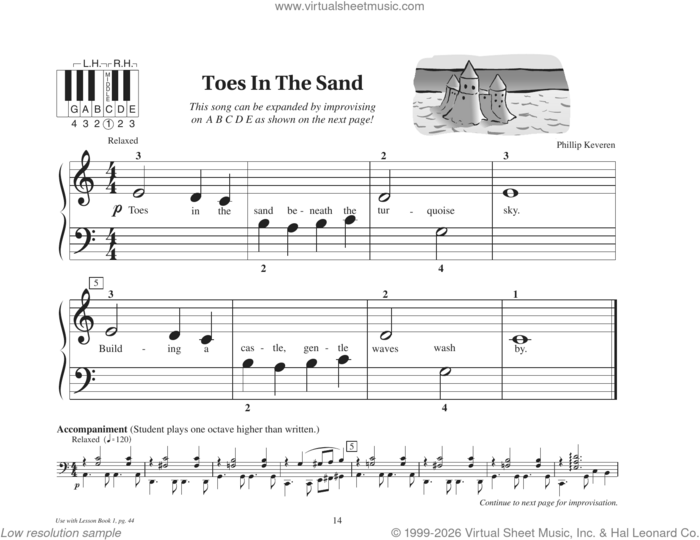 Toes In The Sand sheet music for piano solo (elementary) by Phillip Keveren, beginner piano (elementary)
