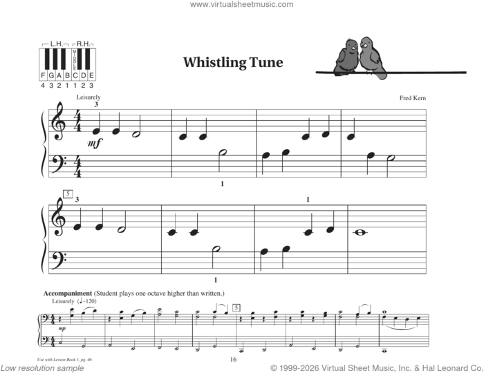 Whistling Tune sheet music for piano solo (elementary) by Fred Kern, beginner piano (elementary)