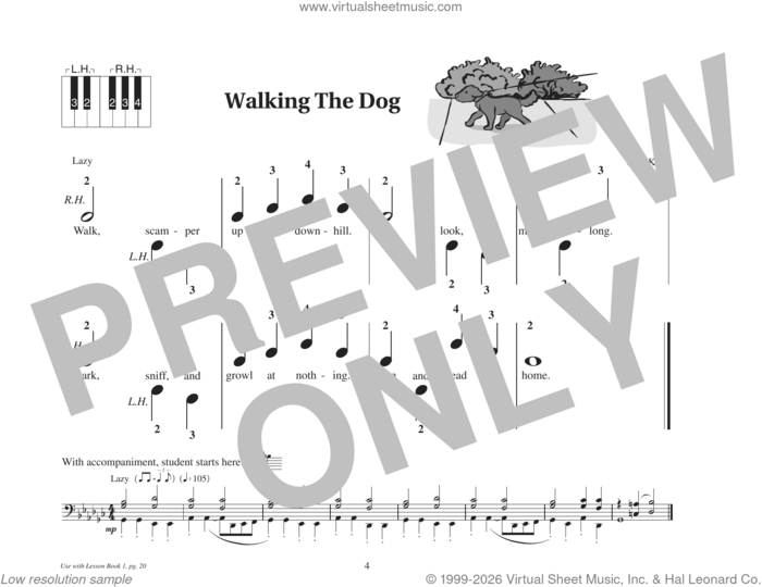 Walking The Dog sheet music for piano solo (elementary) by Fred Kern, beginner piano (elementary)