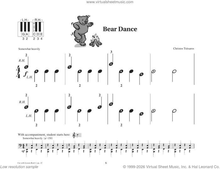 Bear Dance sheet music for piano solo (elementary) by Christos Tsitsaros, beginner piano (elementary)