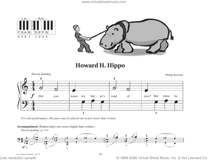 Howard H. Hippo sheet music for piano solo (elementary) by Phillip Keveren, beginner piano (elementary)