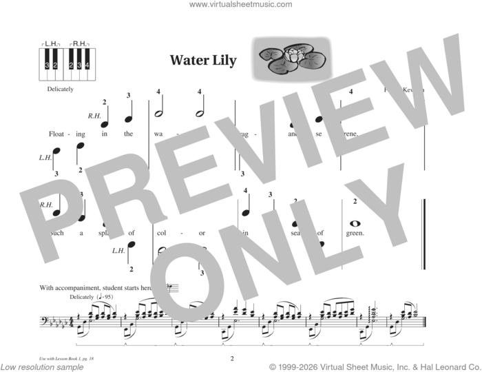 Water Lily sheet music for piano solo (elementary) by Phillip Keveren, beginner piano (elementary)