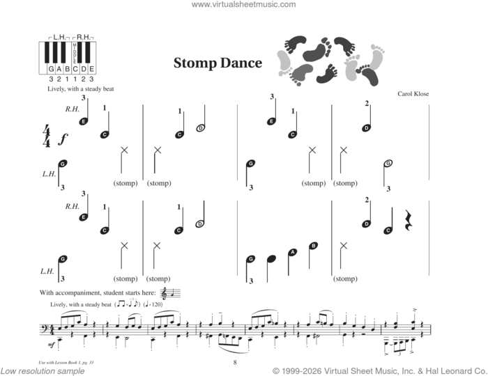 Stomp Dance sheet music for piano solo (elementary) by Carol Klose, beginner piano (elementary)