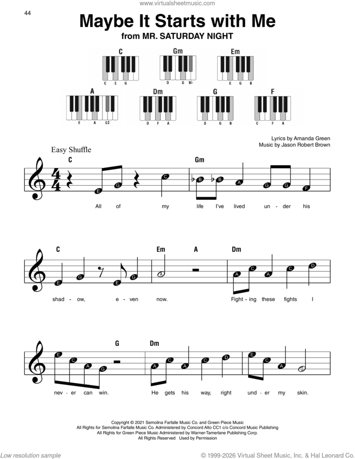 Maybe It Starts With Me (from Mr. Saturday Night) sheet music for piano solo by Jason Robert Brown, Amanda Green and Jason Robert Brown and Amanda Green, beginner skill level