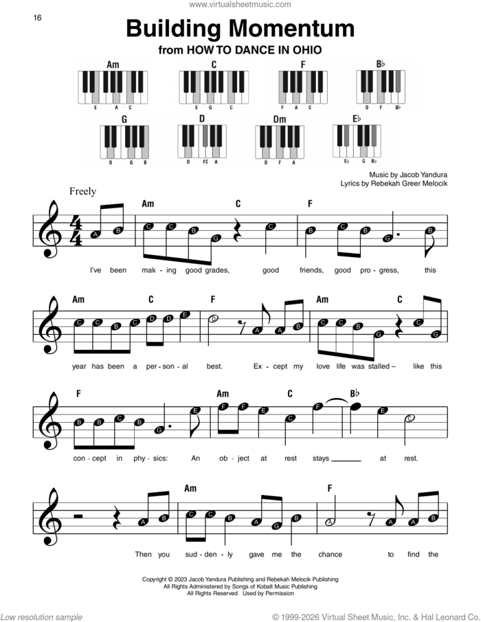 Building Momentum (from How To Dance In Ohio) sheet music for piano solo by David Lindsay-Abaire and Jeanine Tesori, Jacob Yandura and Rebekah Greer Melocik, beginner skill level