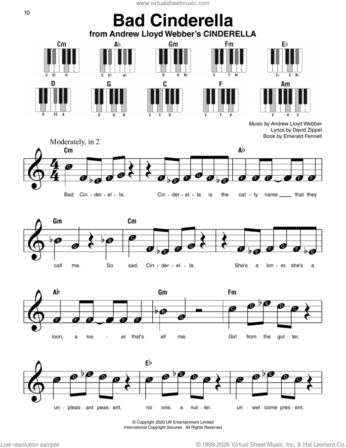 Bad Cinderella (from Andrew Lloyd Webber's Cinderella) sheet music for piano solo by Andrew Lloyd Webber, David Zippel and Emerald Fennell, beginner skill level