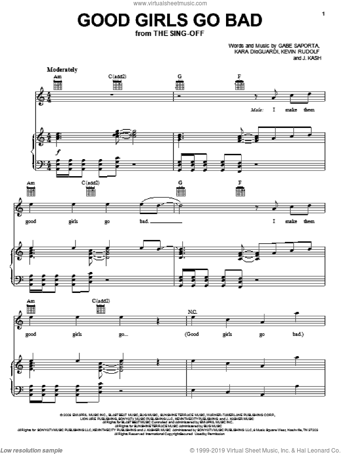 Good Girls Go Bad sheet music for voice, piano or guitar by Cobra Starship featuring Leighton Meester, Gabe Saporta, J. Kash, Kara DioGuardi and Kevin Rudolf, intermediate skill level