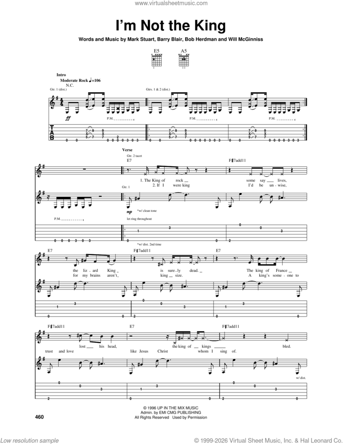 I'm Not The King sheet music for guitar (tablature) by Audio Adrenaline, Barry Blair, Bob Herdman, Mark Stuart and Will McGinniss, intermediate skill level