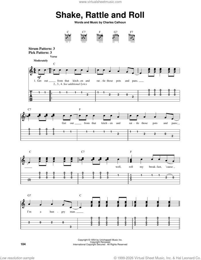 Shake, Rattle And Roll sheet music for guitar solo (easy tablature) by Bill Haley & His Comets and Charles Calhoun, easy guitar (easy tablature)