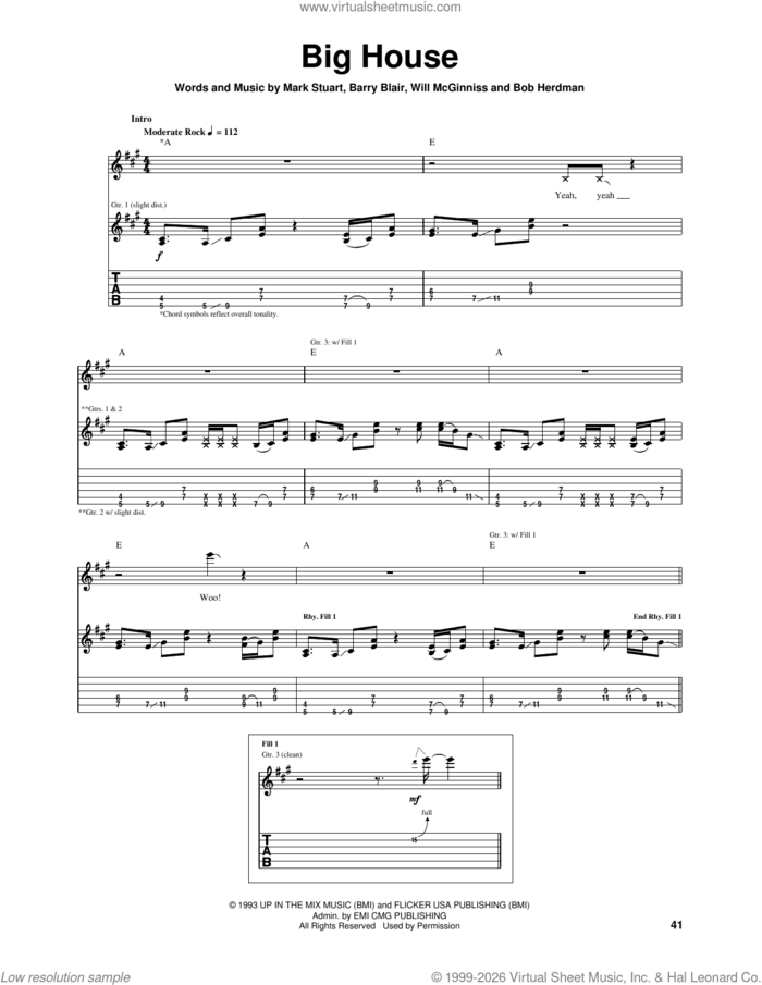 Big House sheet music for guitar (tablature) by Audio Adrenaline, Barry Blair, Bob Herdman, Mark Stuart and Will McGinniss, intermediate skill level