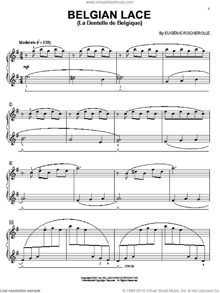 Belgian Lace sheet music for piano solo by Eugenie Rocherolle, intermediate skill level