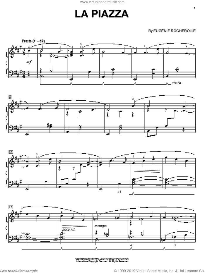 La Piazza sheet music for piano solo by Eugenie Rocherolle, intermediate skill level