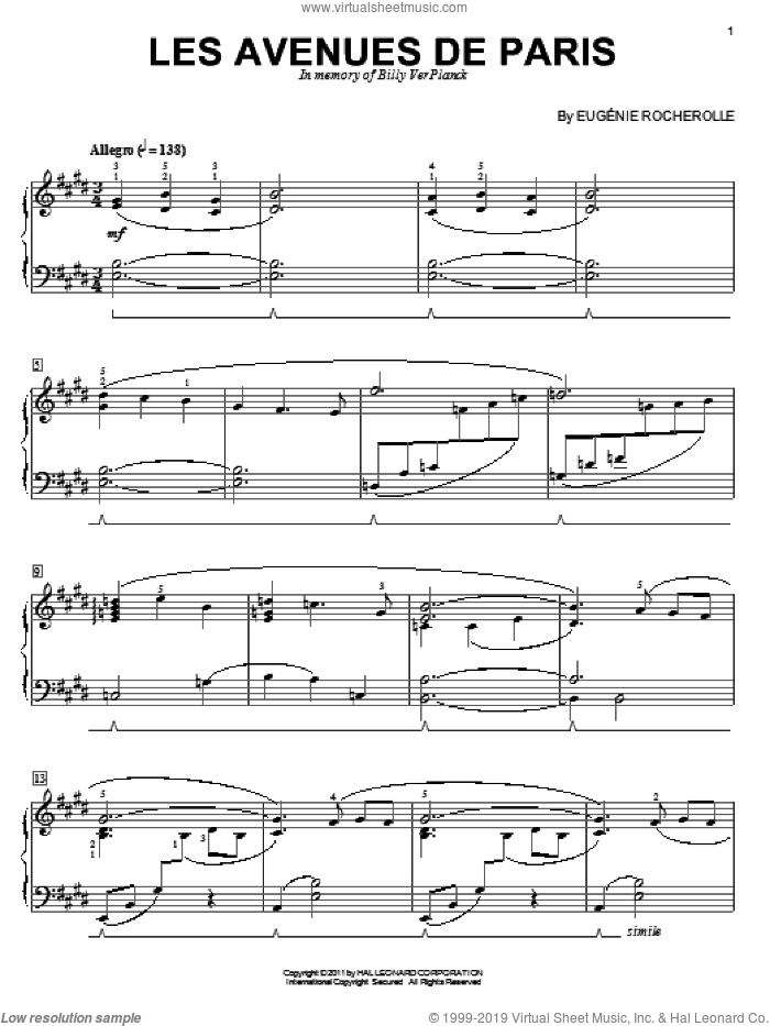 Les Avenues De Paris sheet music for piano solo by Eugenie Rocherolle, intermediate skill level